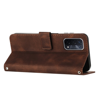 For OPPO A54 / A74 / A93 Dream Triangle Leather Phone Case with Lanyard(Brown) by buy2fix