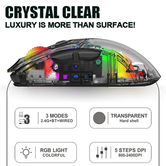 XUNFOX XYH20RGB 2.4G + BT + Wired Transparent 2400DPI RGB Light Gaming Mouse(White) by buy2fix
