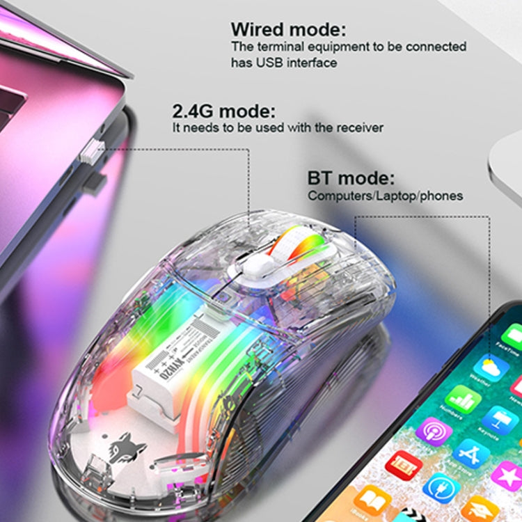 XUNFOX XYH20RGB 2.4G + BT + Wired Transparent 2400DPI RGB Light Gaming Mouse(Black) by buy2fix