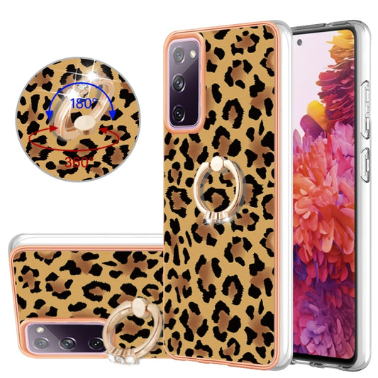 For Samsung Galaxy S20 FE Electroplating Dual-side IMD Phone Case with Ring Holder(Leopard Print) by buy2fix