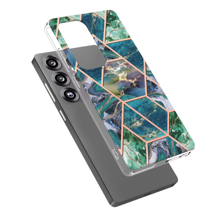For Samsung Galaxy S25 Ultra 5G Electroplating Splicing Marble TPU Phone Case(Blue Green) by buy2fix