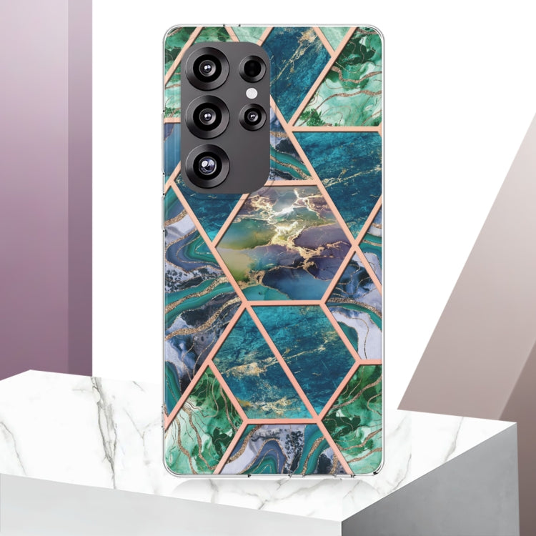 For Samsung Galaxy S25 Ultra 5G Electroplating Splicing Marble TPU Phone Case(Blue Green) by buy2fix