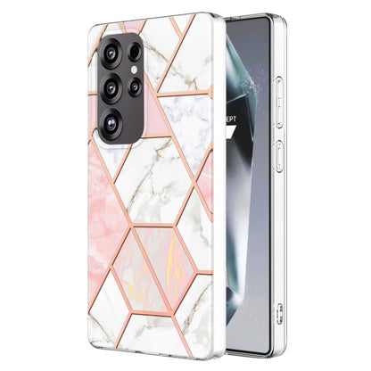 For Samsung Galaxy S25 Ultra 5G Electroplating Splicing Marble TPU Phone Case(Pink White) by buy2fix