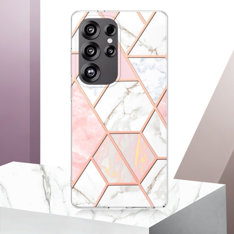 For Samsung Galaxy S25 Ultra 5G Electroplating Splicing Marble TPU Phone Case(Pink White) by buy2fix