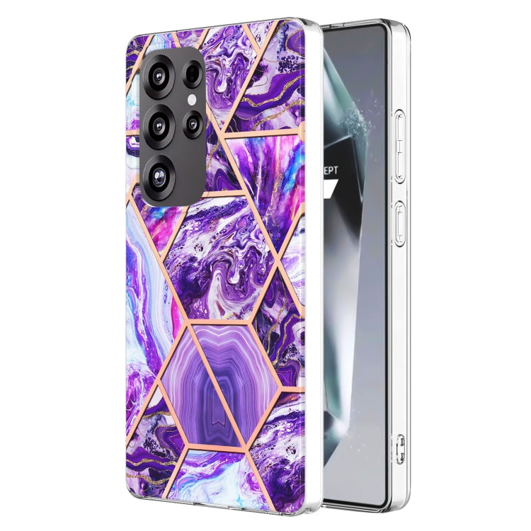 For Samsung Galaxy S25 Ultra 5G Electroplating Splicing Marble TPU Phone Case(Dark Purple) by buy2fix