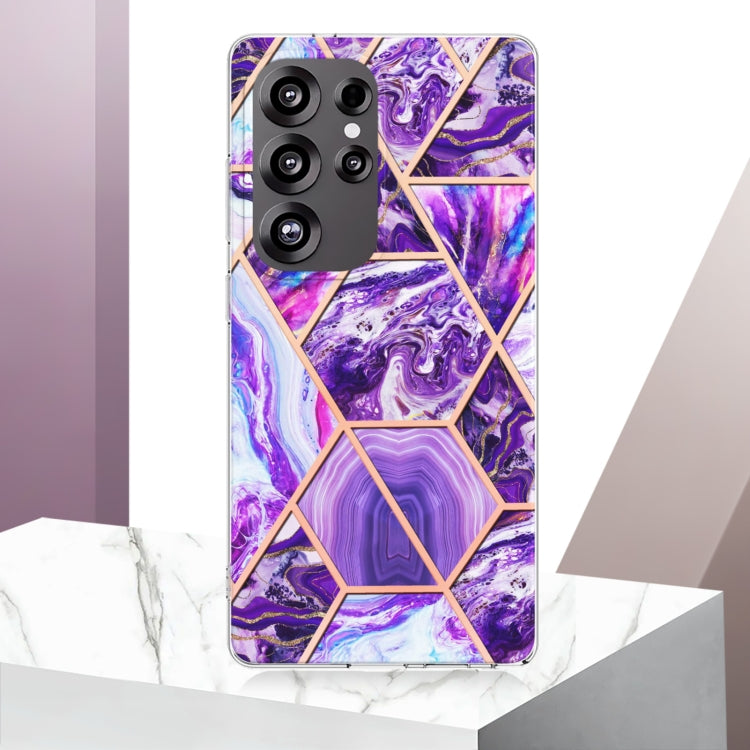 For Samsung Galaxy S25 Ultra 5G Electroplating Splicing Marble TPU Phone Case(Dark Purple) by buy2fix