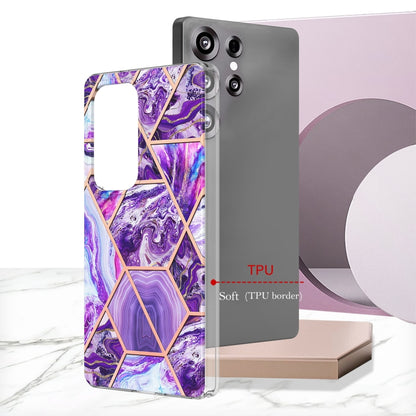 For Samsung Galaxy S25 Ultra 5G Electroplating Splicing Marble TPU Phone Case(Dark Purple) by buy2fix