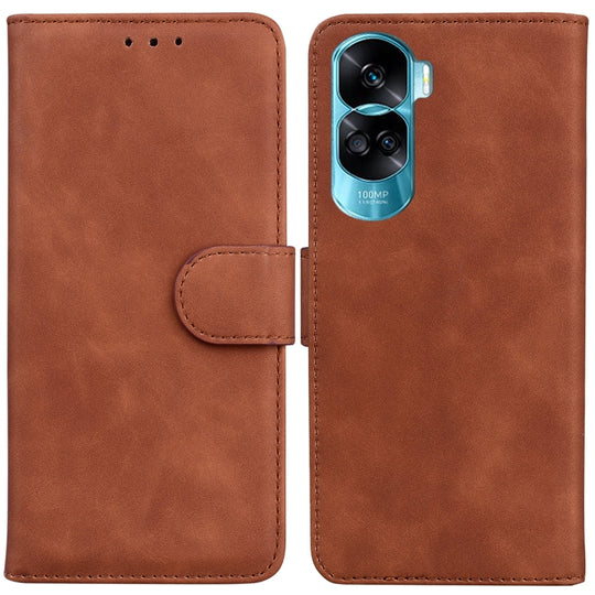 For Honor 90 Lite Skin Feel Pure Color Flip Leather Phone Case(Brown)