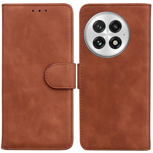 For OnePlus 13 Skin Feel Pure Color Flip Leather Phone Case(Brown) - OnePlus Cases by buy2fix | Online Shopping UK | buy2fix