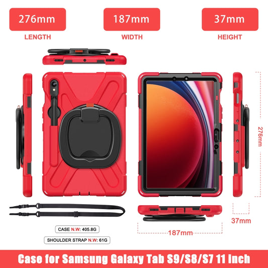 For Samsung Galaxy Tab S9 / S8 / S7 Silicone Hybrid PC Tablet Case with Holder & Shoulder Strap(Red) by buy2fix