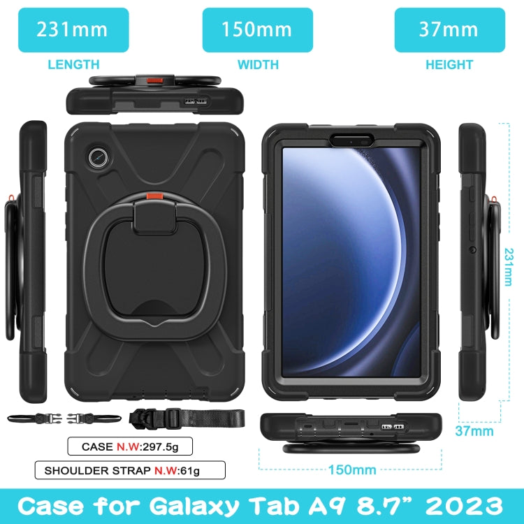 For Samsung Galaxy Tab A9 Silicone Hybrid PC Tablet Case with Holder & Shoulder Strap(Black) - Galaxy Tab A9 by buy2fix | Online Shopping UK | buy2fix