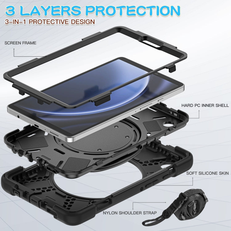 For Samsung Galaxy Tab A9 Silicone Hybrid PC Tablet Case with Holder & Shoulder Strap(Black) - Galaxy Tab A9 by buy2fix | Online Shopping UK | buy2fix