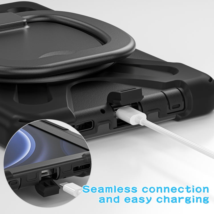 For Samsung Galaxy Tab A9 Silicone Hybrid PC Tablet Case with Holder & Shoulder Strap(Black) - Galaxy Tab A9 by buy2fix | Online Shopping UK | buy2fix