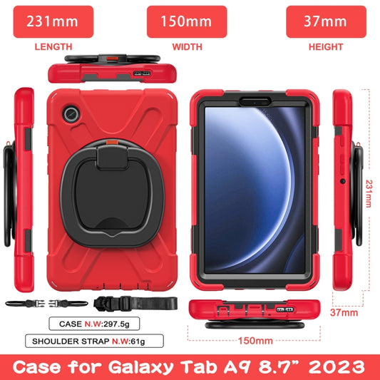 For Samsung Galaxy Tab A9 Silicone Hybrid PC Tablet Case with Holder & Shoulder Strap(Red) - Galaxy Tab A9 by buy2fix | Online Shopping UK | buy2fix