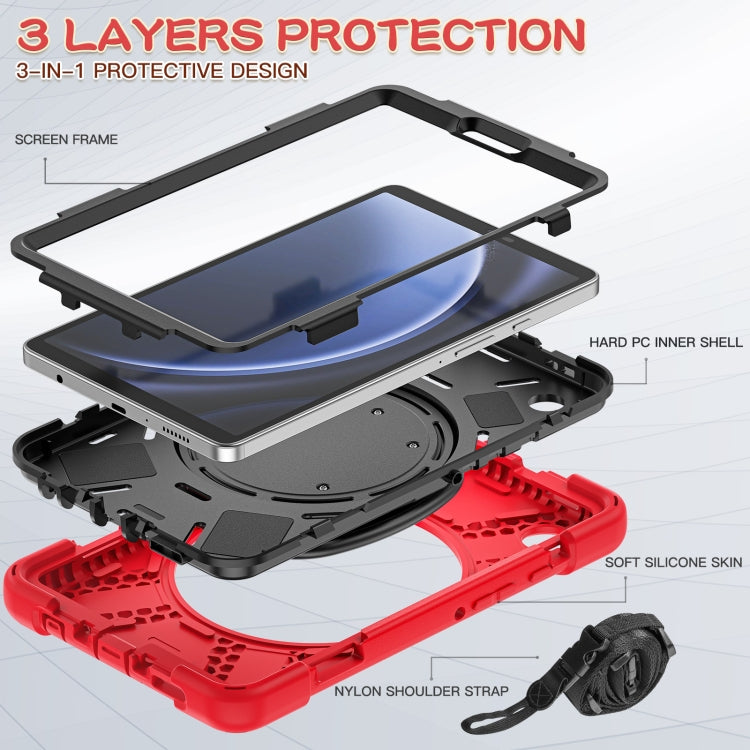 For Samsung Galaxy Tab A9 Silicone Hybrid PC Tablet Case with Holder & Shoulder Strap(Red) - Galaxy Tab A9 by buy2fix | Online Shopping UK | buy2fix