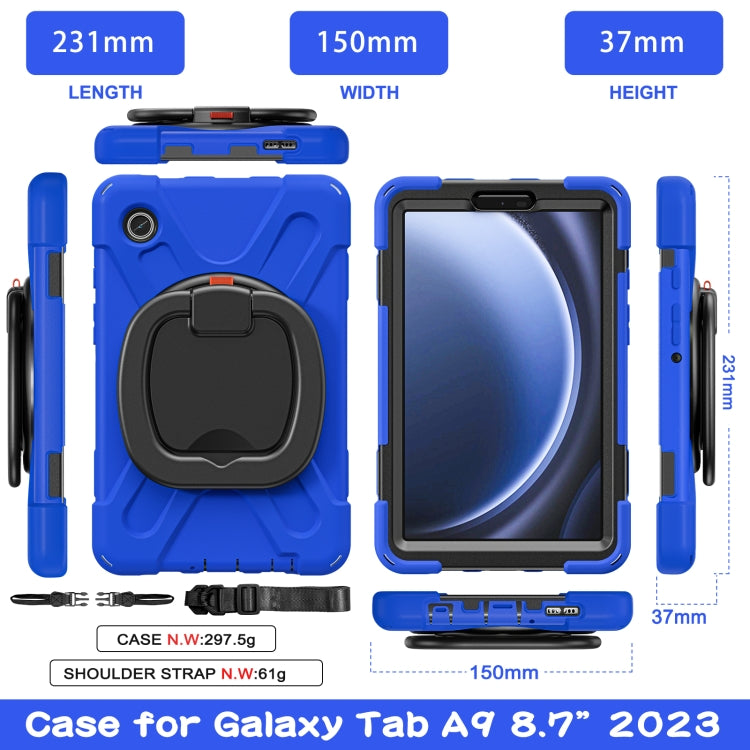 For Samsung Galaxy Tab A9 Silicone Hybrid PC Tablet Case with Holder & Shoulder Strap(Blue) - Galaxy Tab A9 by buy2fix | Online Shopping UK | buy2fix