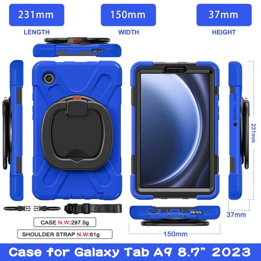 For Samsung Galaxy Tab A9 Silicone Hybrid PC Tablet Case with Holder & Shoulder Strap(Blue) - Galaxy Tab A9 by buy2fix | Online Shopping UK | buy2fix