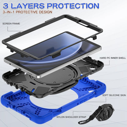 For Samsung Galaxy Tab A9 Silicone Hybrid PC Tablet Case with Holder & Shoulder Strap(Blue) - Galaxy Tab A9 by buy2fix | Online Shopping UK | buy2fix