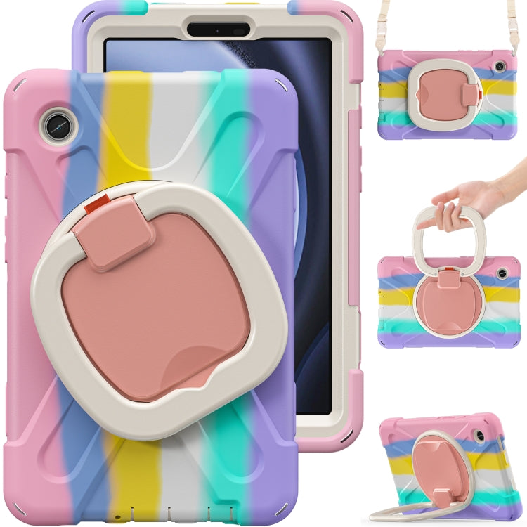 For Samsung Galaxy Tab A9 Silicone Hybrid PC Tablet Case with Holder & Shoulder Strap(Colorful Pink) - Galaxy Tab A9 by buy2fix | Online Shopping UK | buy2fix