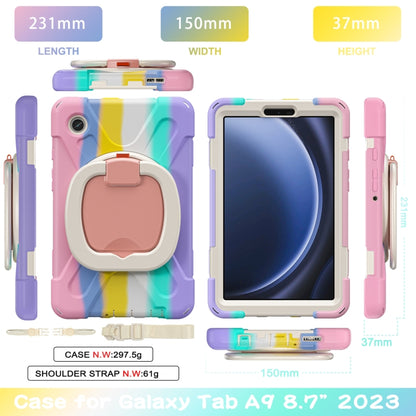 For Samsung Galaxy Tab A9 Silicone Hybrid PC Tablet Case with Holder & Shoulder Strap(Colorful Pink) - Galaxy Tab A9 by buy2fix | Online Shopping UK | buy2fix