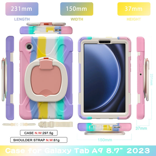 For Samsung Galaxy Tab A9 Silicone Hybrid PC Tablet Case with Holder & Shoulder Strap(Colorful Pink) - Galaxy Tab A9 by buy2fix | Online Shopping UK | buy2fix