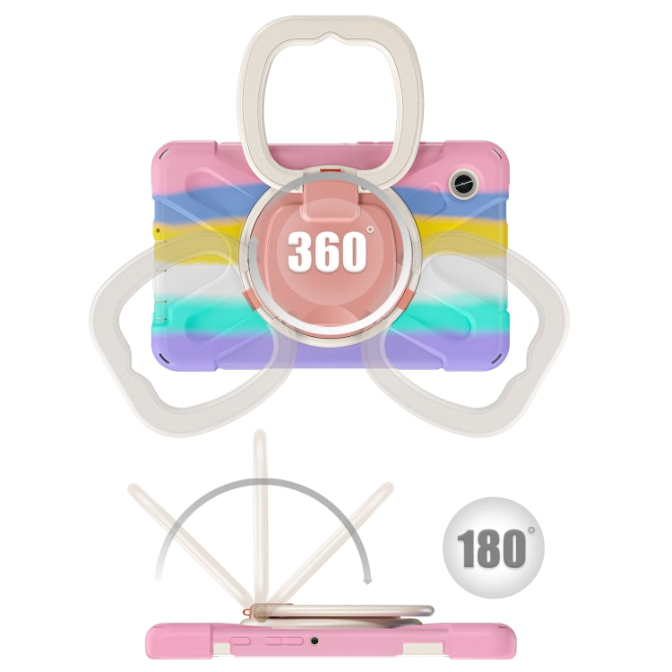 For Samsung Galaxy Tab A9 Silicone Hybrid PC Tablet Case with Holder & Shoulder Strap(Colorful Pink) - Galaxy Tab A9 by buy2fix | Online Shopping UK | buy2fix