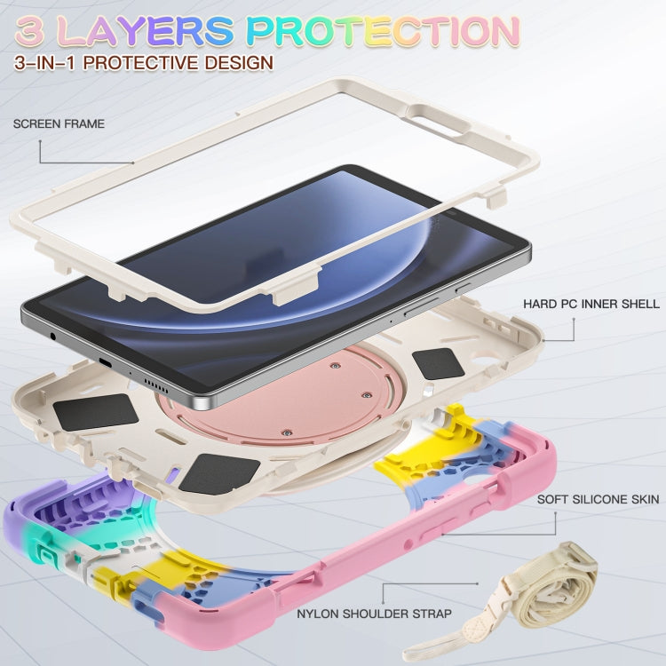 For Samsung Galaxy Tab A9 Silicone Hybrid PC Tablet Case with Holder & Shoulder Strap(Colorful Pink) - Galaxy Tab A9 by buy2fix | Online Shopping UK | buy2fix