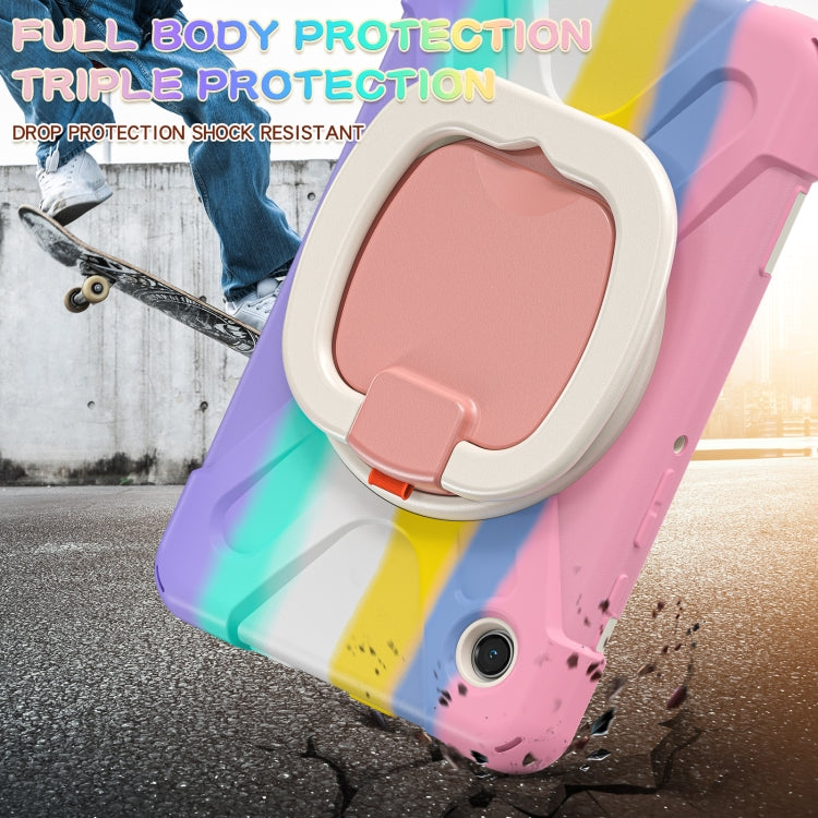 For Samsung Galaxy Tab A9 Silicone Hybrid PC Tablet Case with Holder & Shoulder Strap(Colorful Pink) - Galaxy Tab A9 by buy2fix | Online Shopping UK | buy2fix