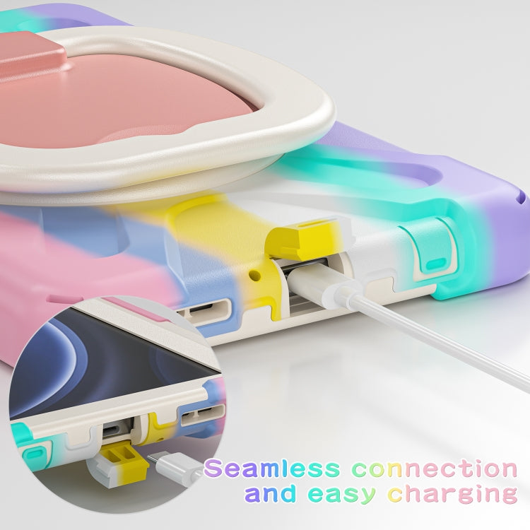 For Samsung Galaxy Tab A9 Silicone Hybrid PC Tablet Case with Holder & Shoulder Strap(Colorful Pink) - Galaxy Tab A9 by buy2fix | Online Shopping UK | buy2fix
