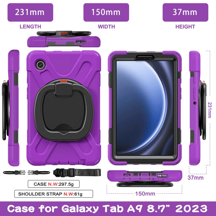For Samsung Galaxy Tab A9 Silicone Hybrid PC Tablet Case with Holder & Shoulder Strap(Purple) - Galaxy Tab A9 by buy2fix | Online Shopping UK | buy2fix