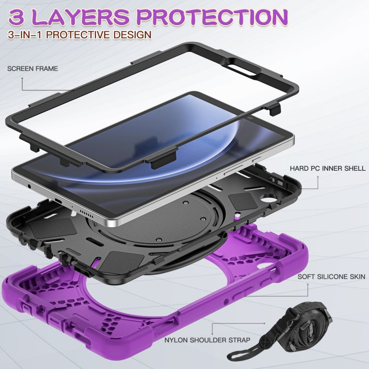 For Samsung Galaxy Tab A9 Silicone Hybrid PC Tablet Case with Holder & Shoulder Strap(Purple) - Galaxy Tab A9 by buy2fix | Online Shopping UK | buy2fix