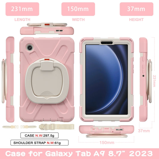 For Samsung Galaxy Tab A9 Silicone Hybrid PC Tablet Case with Holder & Shoulder Strap(Pink) - Galaxy Tab A9 by buy2fix | Online Shopping UK | buy2fix