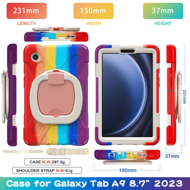 For Samsung Galaxy Tab A9 Silicone Hybrid PC Tablet Case with Holder & Shoulder Strap(Colorful Red) - Galaxy Tab A9 by buy2fix | Online Shopping UK | buy2fix