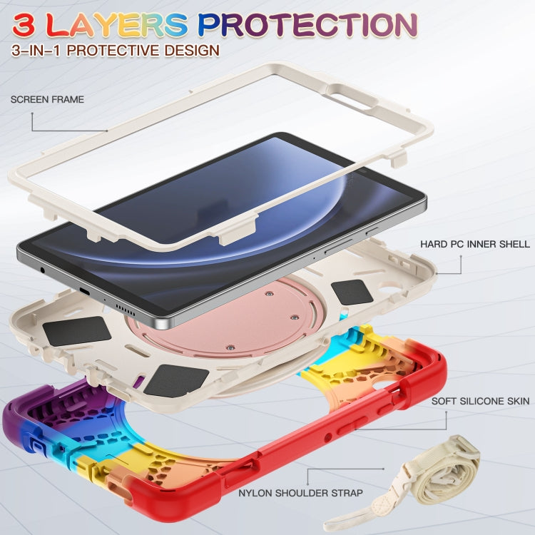 For Samsung Galaxy Tab A9 Silicone Hybrid PC Tablet Case with Holder & Shoulder Strap(Colorful Red) - Galaxy Tab A9 by buy2fix | Online Shopping UK | buy2fix