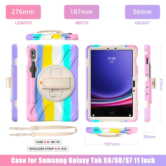 For Galaxy Tab S10 FE / S9 FE / S9 / S8 / S7 Rotatable Kickstand Grip Heavy Duty Hard Rugged Tablet Case(Colorful Pink) - Other Galaxy Tab PC by buy2fix | Online Shopping UK | buy2fix