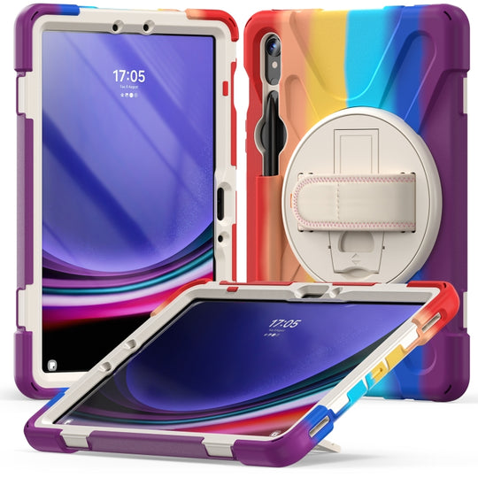 For Galaxy Tab S10 FE / S9 FE / S9 / S8 / S7 Rotatable Kickstand Grip Heavy Duty Hard Rugged Tablet Case(Colorful Red)