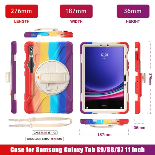 For Galaxy Tab S10 FE / S9 FE / S9 / S8 / S7 Rotary Handle Grab TPU + PC Tablet Case(Colorful Red) - Galaxy Tab S7 by buy2fix | Online Shopping UK | buy2fix