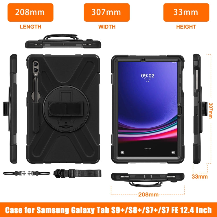 For Samsung Galaxy Tab S9+ / S8+ Rotatable Kickstand Grip Heavy Duty Hard Rugged Tablet Case(Black) - Other Galaxy Tab PC by buy2fix | Online Shopping UK | buy2fix