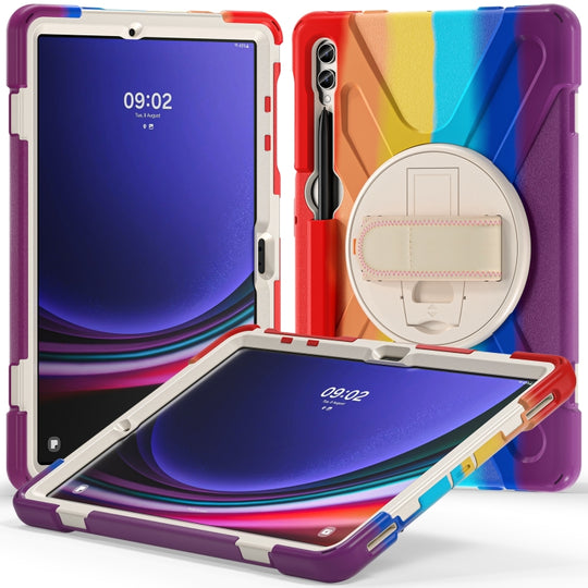 For Samsung Galaxy Tab S9+ / S8+ Rotatable Kickstand Grip Heavy Duty Hard Rugged Tablet Case(Colorful Red)