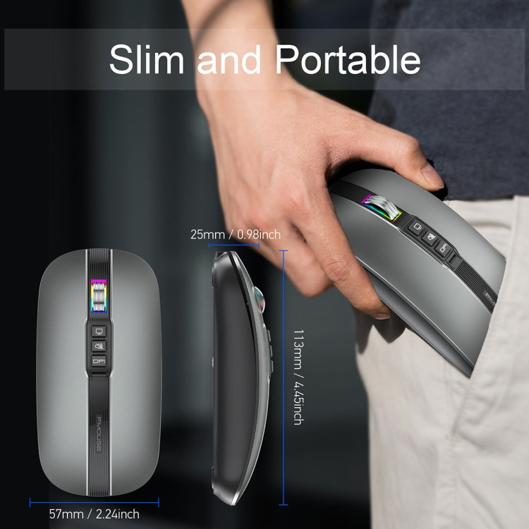 HXSJ M113 2400DPI Dual Mode 2.4GHz + Bluetooth 5.1 Wireless Mouse(Metallic Grey) - Wireless Mice by HXSJ | Online Shopping UK | buy2fix