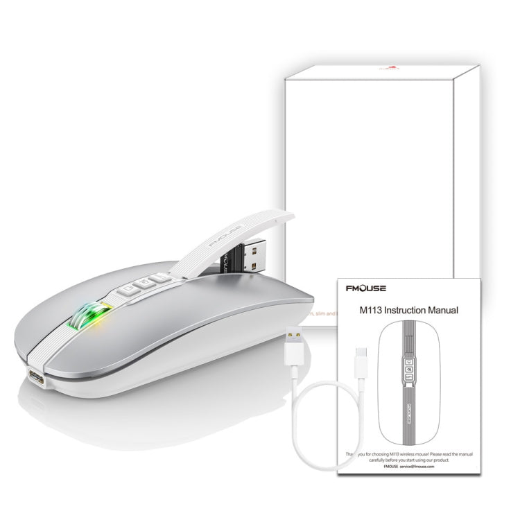 HXSJ M113 2400DPI Dual Mode 2.4GHz + Bluetooth 5.1 Wireless Mouse(Space Silver) - Wireless Mice by HXSJ | Online Shopping UK | buy2fix