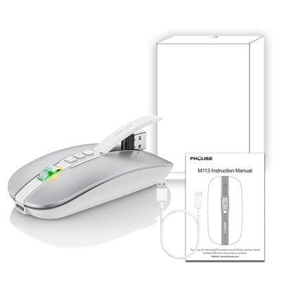HXSJ M113 2400DPI Dual Mode 2.4GHz + Bluetooth 5.1 Wireless Mouse(Space Silver) - Wireless Mice by HXSJ | Online Shopping UK | buy2fix