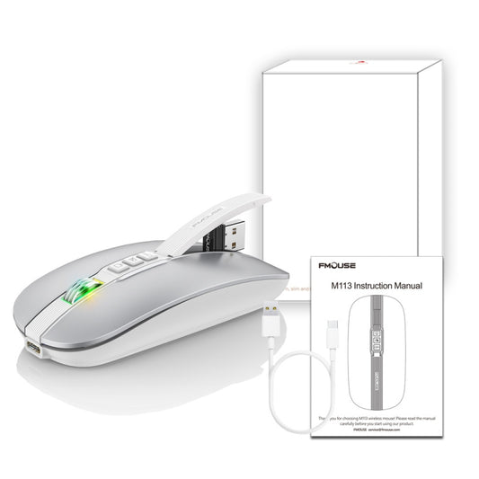 HXSJ M113 2400DPI Dual Mode 2.4GHz + Bluetooth 5.1 Wireless Mouse(Space Silver) - Wireless Mice by HXSJ | Online Shopping UK | buy2fix