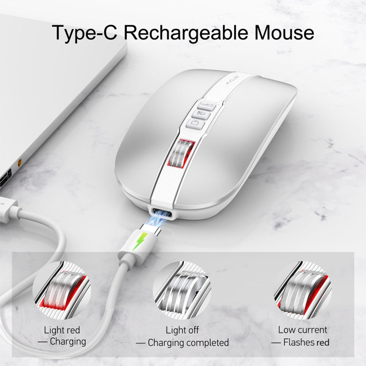 HXSJ M113 2400DPI Dual Mode 2.4GHz + Bluetooth 5.1 Wireless Mouse(Space Silver) - Wireless Mice by HXSJ | Online Shopping UK | buy2fix