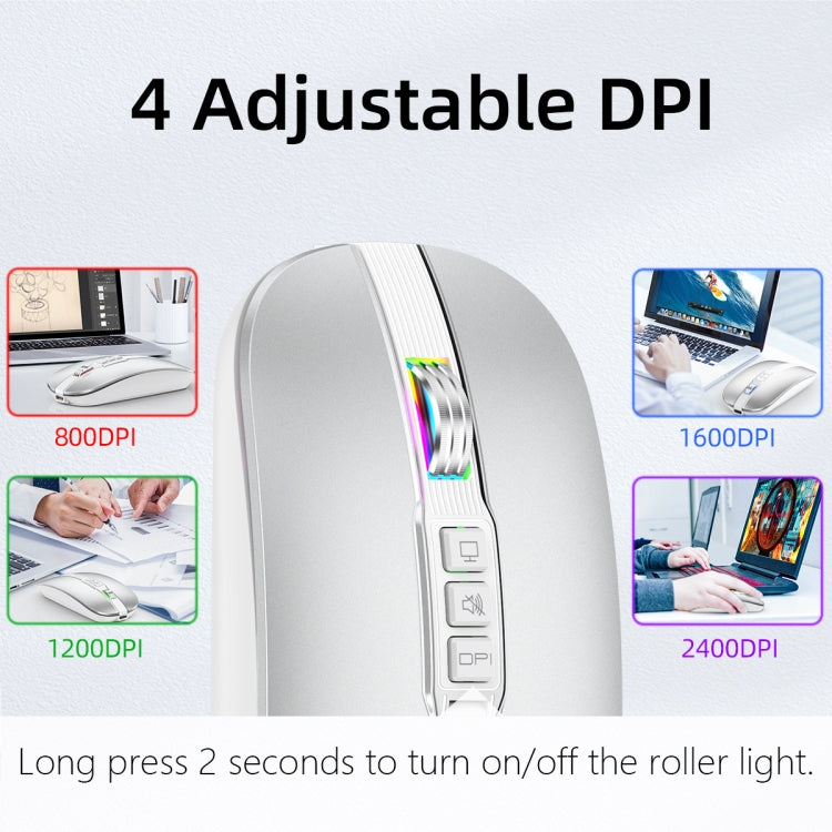 HXSJ M113 2400DPI Dual Mode 2.4GHz + Bluetooth 5.1 Wireless Mouse(Space Silver) - Wireless Mice by HXSJ | Online Shopping UK | buy2fix