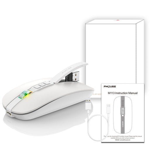 HXSJ M113 2400DPI Dual Mode 2.4GHz + Bluetooth 5.1 Wireless Mouse(Pearl White) - Wireless Mice by HXSJ | Online Shopping UK | buy2fix