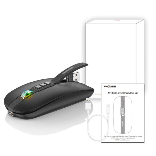 HXSJ M113 2400DPI Dual Mode 2.4GHz + Bluetooth 5.1 Wireless Mouse(Matte Black) - Wireless Mice by HXSJ | Online Shopping UK | buy2fix