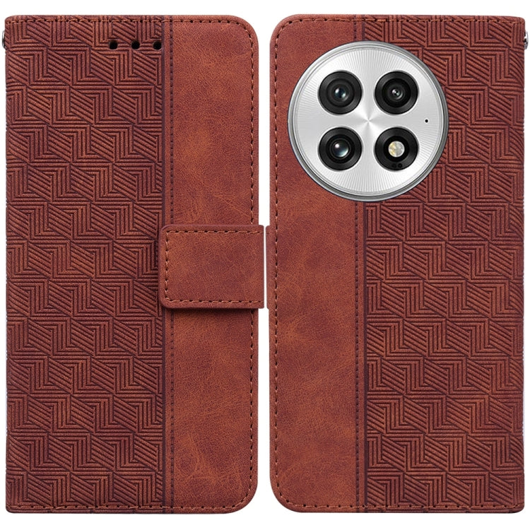 For OnePlus 13 Geometric Embossed Leather Phone Case(Brown) - OnePlus Cases by buy2fix | Online Shopping UK | buy2fix