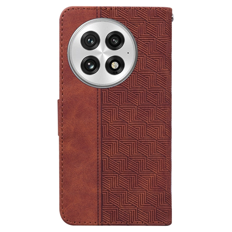 For OnePlus 13 Geometric Embossed Leather Phone Case(Brown) - OnePlus Cases by buy2fix | Online Shopping UK | buy2fix