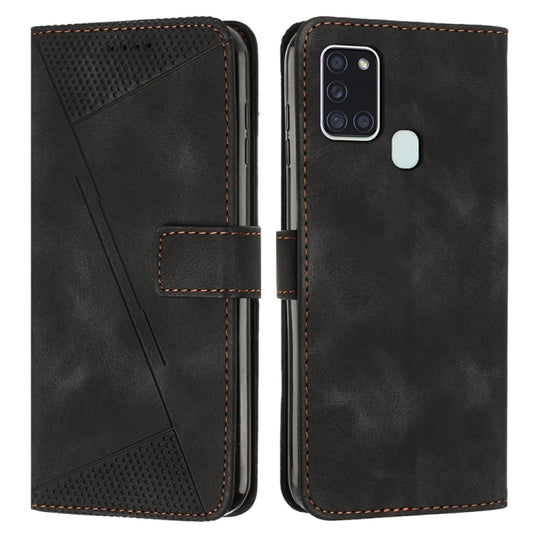 For Samsung Galaxy A21s Dream Triangle Leather Phone Case with Long Lanyard(Black)